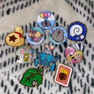 Kawaii Enamel Pin Set - Animal Crossing, Pusheen